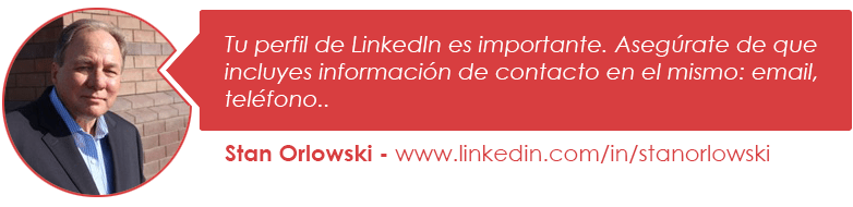 Tu perfil de LinkedIn es importante. Asegúrate de que incluyes información de contacto en el mismo